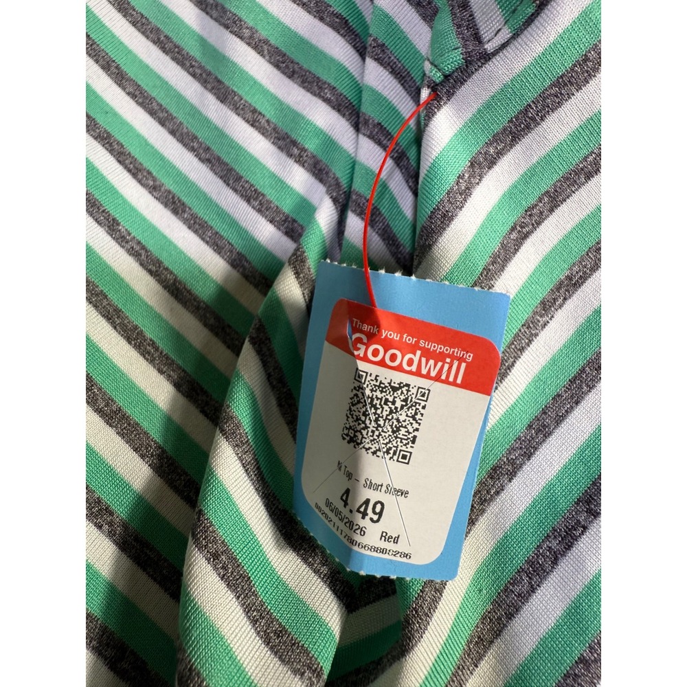 Reebok Golf Mens 2XLT Striped Polo Shirt Green Grey Short Sleeve Tall-1069